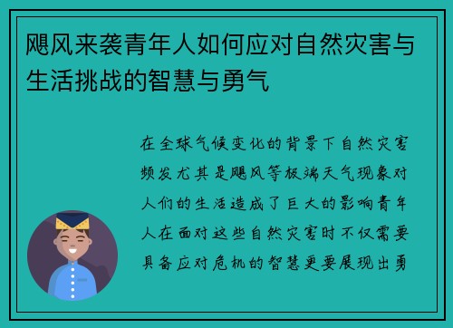 飓风来袭青年人如何应对自然灾害与生活挑战的智慧与勇气